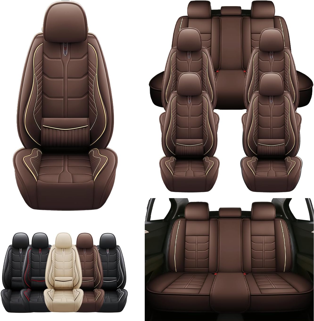 Custom Fit for Toyota Sequoia 2001-2025 Car Seat Covers Full Set,Heavy Duty Waterproof & Pet-Friendly | PU Leather Seat Protectors | 7-Seats Full Set,Coffee