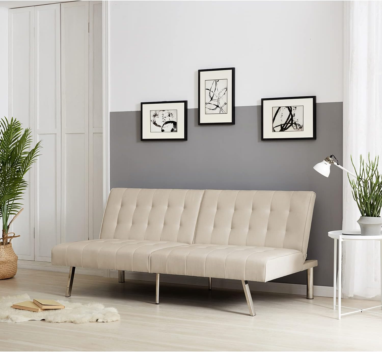 Naomi Home Tufted Split Back Futon Sofa Cream/Linen Home