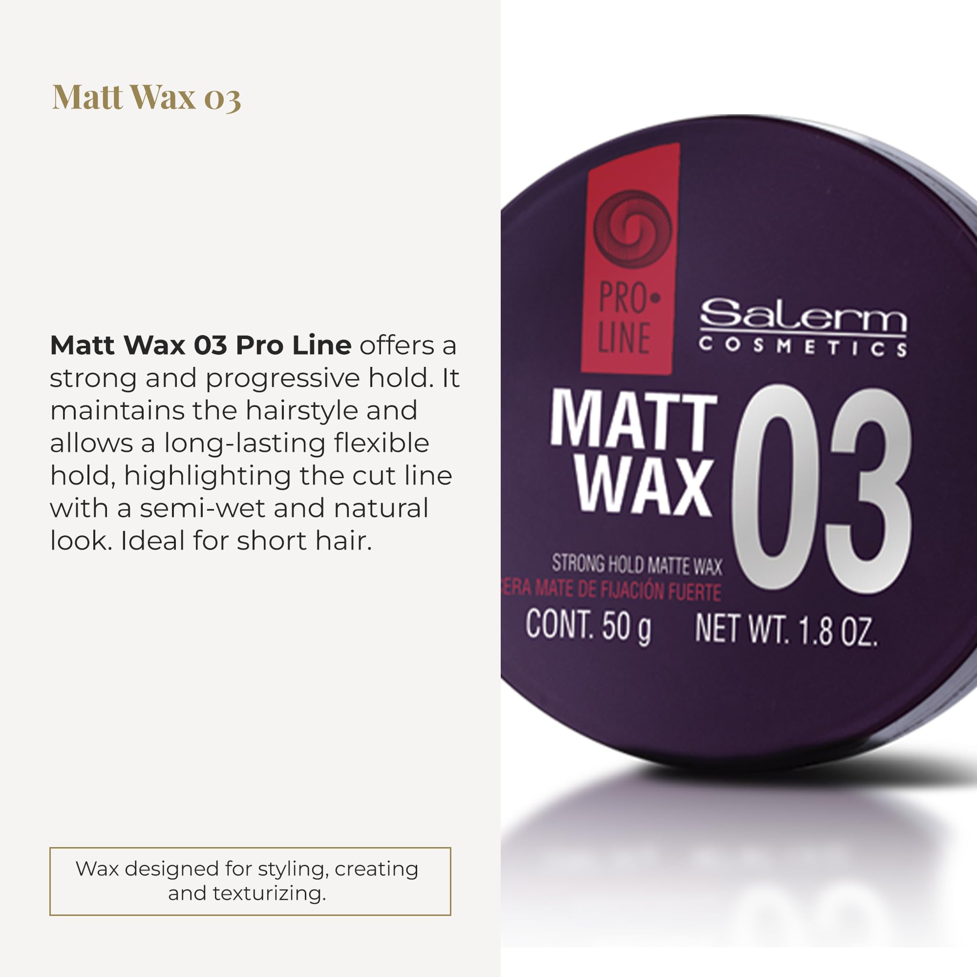SALERM - Cera para el Pelo - Pro Line Matt Wax 03-50 ml - para Cabellos Cortos - Fijación Fuerte y Flexible - Larga Duración - Efecto Mate - Texturizador Cabello - Cuida e Hidrata - no Engrasa