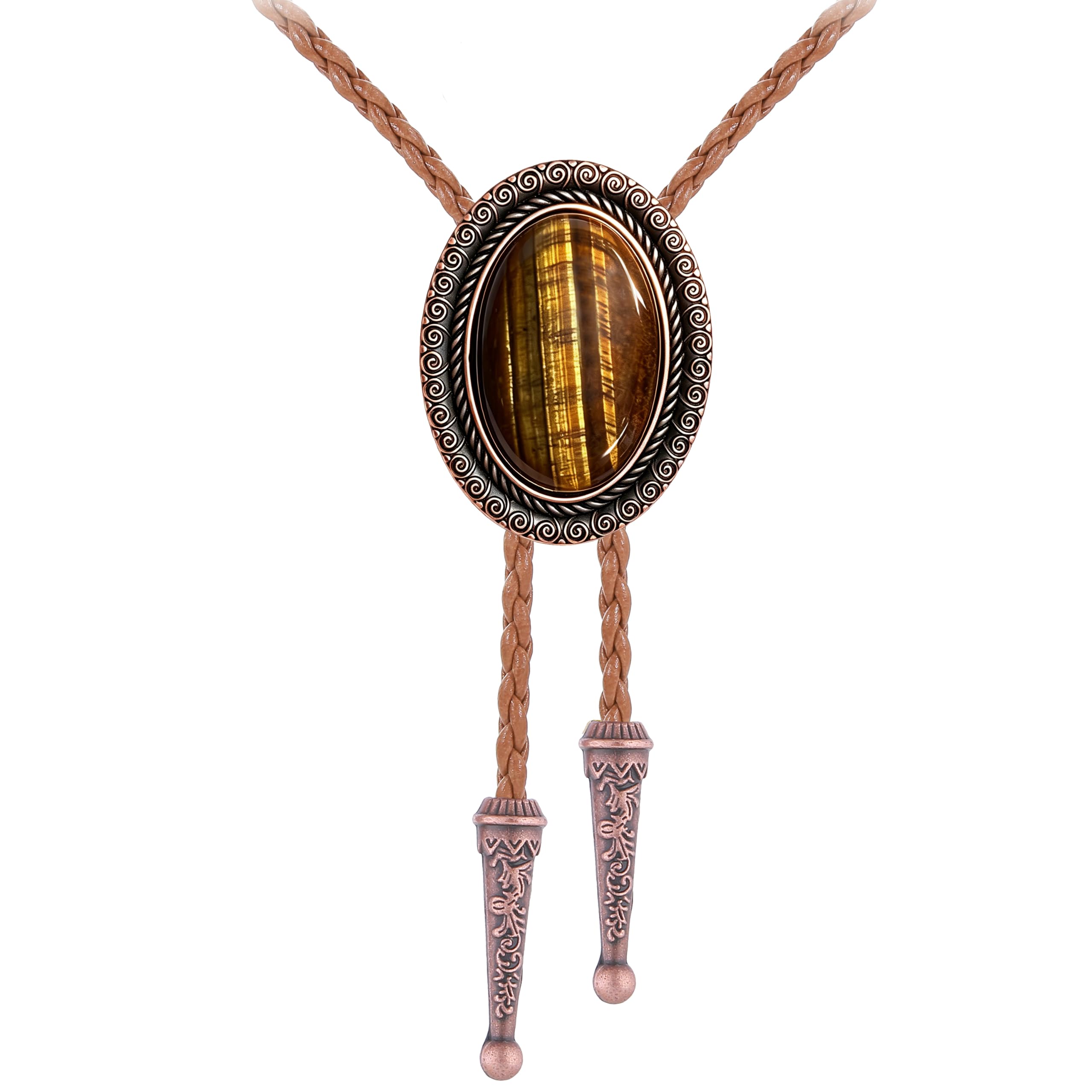 Jeilwiy Bolo Tie for Men Real Stone Westwern Cowboy Ties Silver Bolos Women Leather Necktie Gift for Birthday Christmas