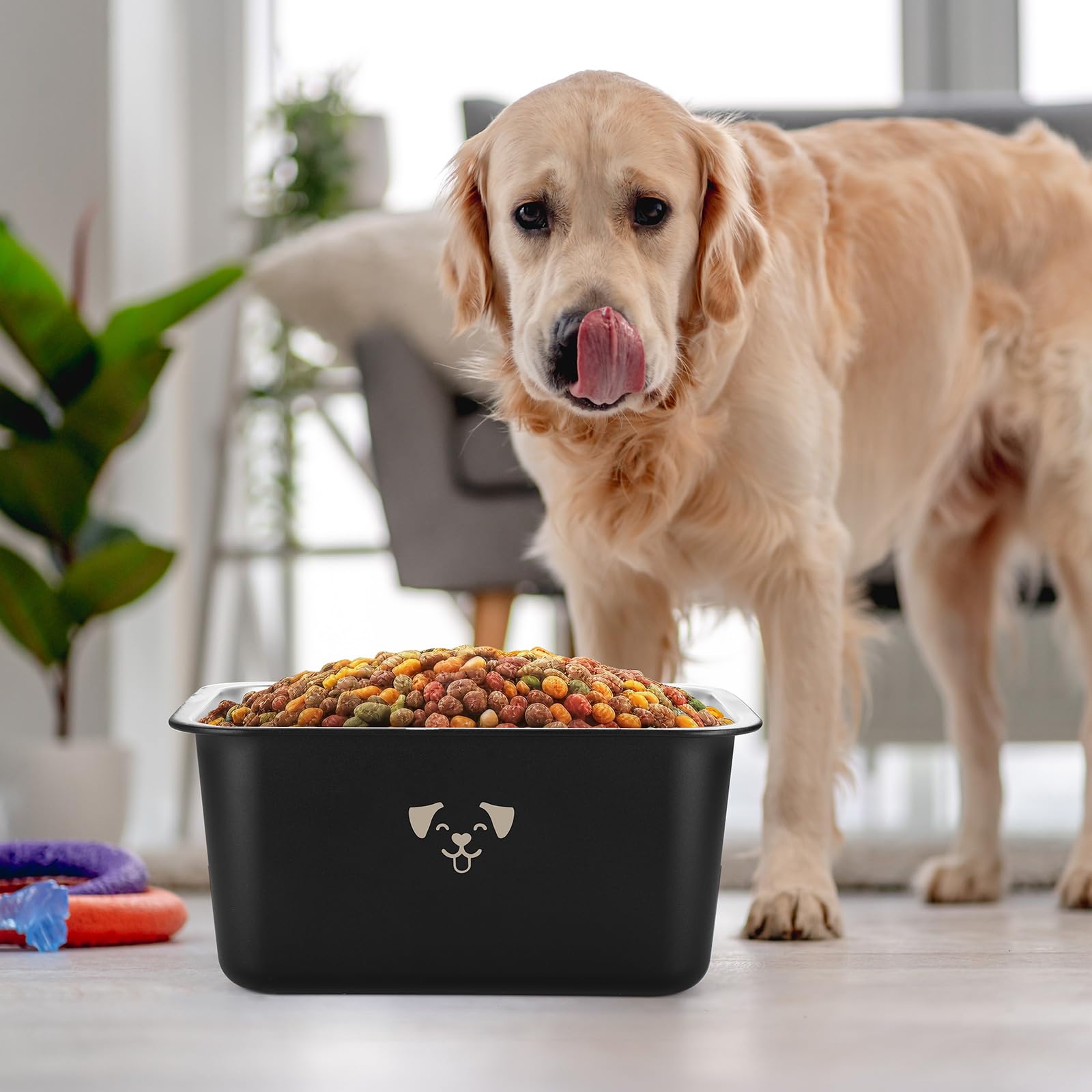 Sweetude 4 große Wassernäpfe für Hunde, große Futternäpfe aus Edelstahl, extra groß, aus Metall, rostbeständig, großes Fassungsvermögen für Haustiere, Hunde, Schwarz, 7 l