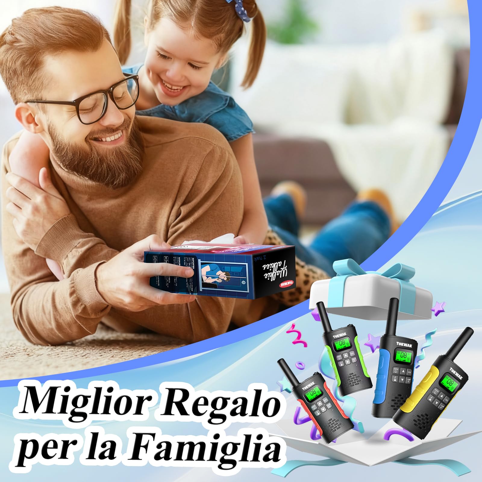 4 Pezzi Walkie Talkie Ricaricabile con Batteria, Walkie-Talkies per Bambini e Adulti, 16 Canali Lungo Raggio Walkie Talkie con Torcia Funzione VOX, Walki Talki per Campeggio Escursioni