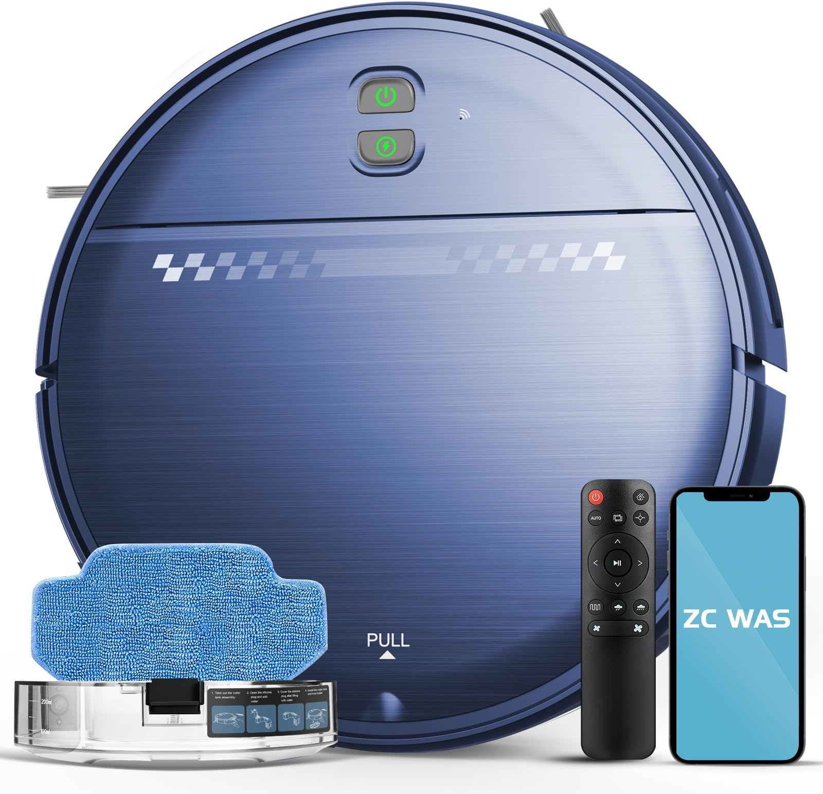ZC WAS Robot Vacuum and Mop Combo, 2-in-1 Robot Vacuum Cleaner, Perfect for Pet Hair, Hard Floor and Carpet, Anti-Bump, Anti-Fall, App, Voice and Remote Control