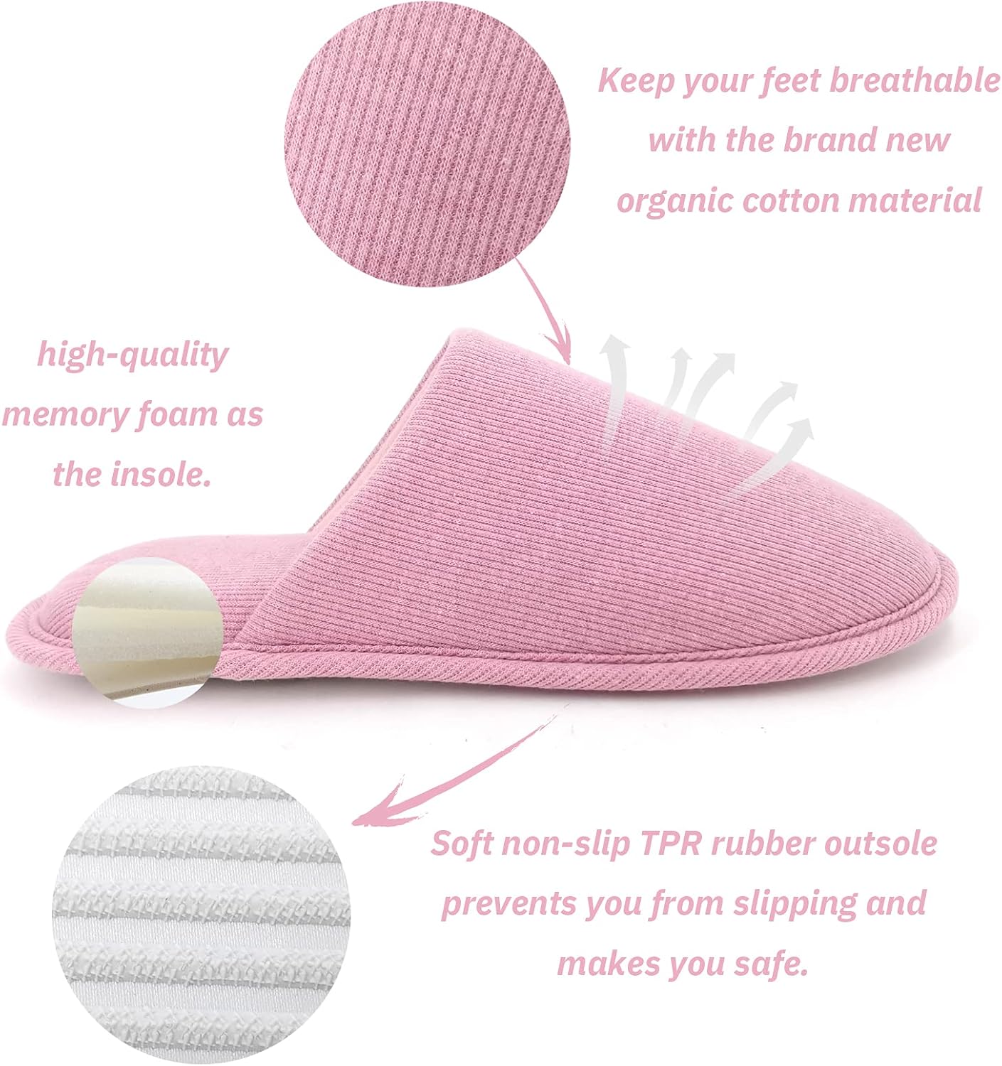 ofoot Womens Indoor Memory Foam Cotton Scuff Slippers Slip On Summer House Shoes Flats Breathable Lightweight Washable Non Skid Rubber Soles - Image 3