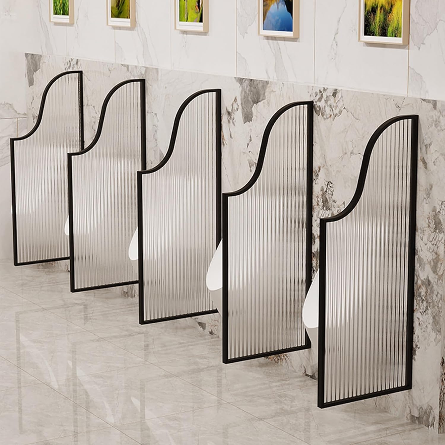 Black Urinal Partition Divider, Tempered Glass Privacy Screen, Wall-Mounted Toilet Partition, 2pcs Urinal Privacy Screen for Men's Public Restroom, Durable Toilet Accessories
