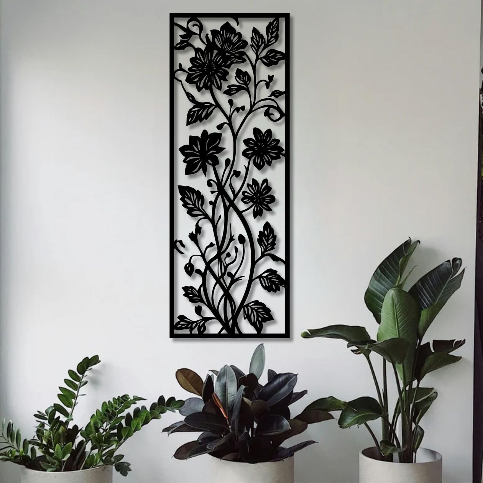 Fiori in metallo, arte murale, stile botanico per soggiorno, finitura nera