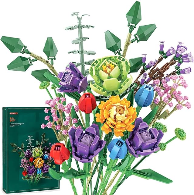 Sunerly Flower Bouquet Building Block, Artificial Flowers Building Kit for Gifts, Flowers Bouquets Building Blocks Set for Adults, Decorative Home Room Decor Accessories, Botanical Collection (999PCS)