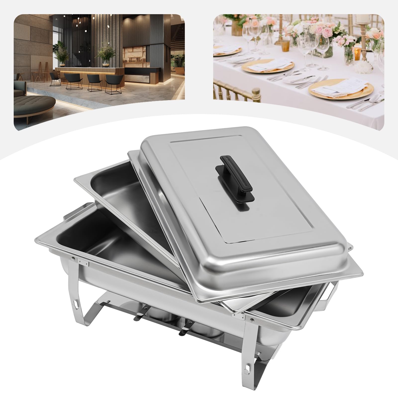 Chafing Dish Buffet Set Rettangolare Catering Chafer, Capacità 7L per feste ed eventi in ristoranti – Dispositivo di mantenimento del calore per buffet e celebrazioni