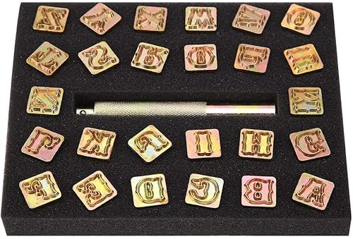 Hilitand Juego de 26 sellos de perforación, 0.512 in, diseño vintage, alfabeto, 26 letras, herramienta de troquelado (A - Z) para impresión de
