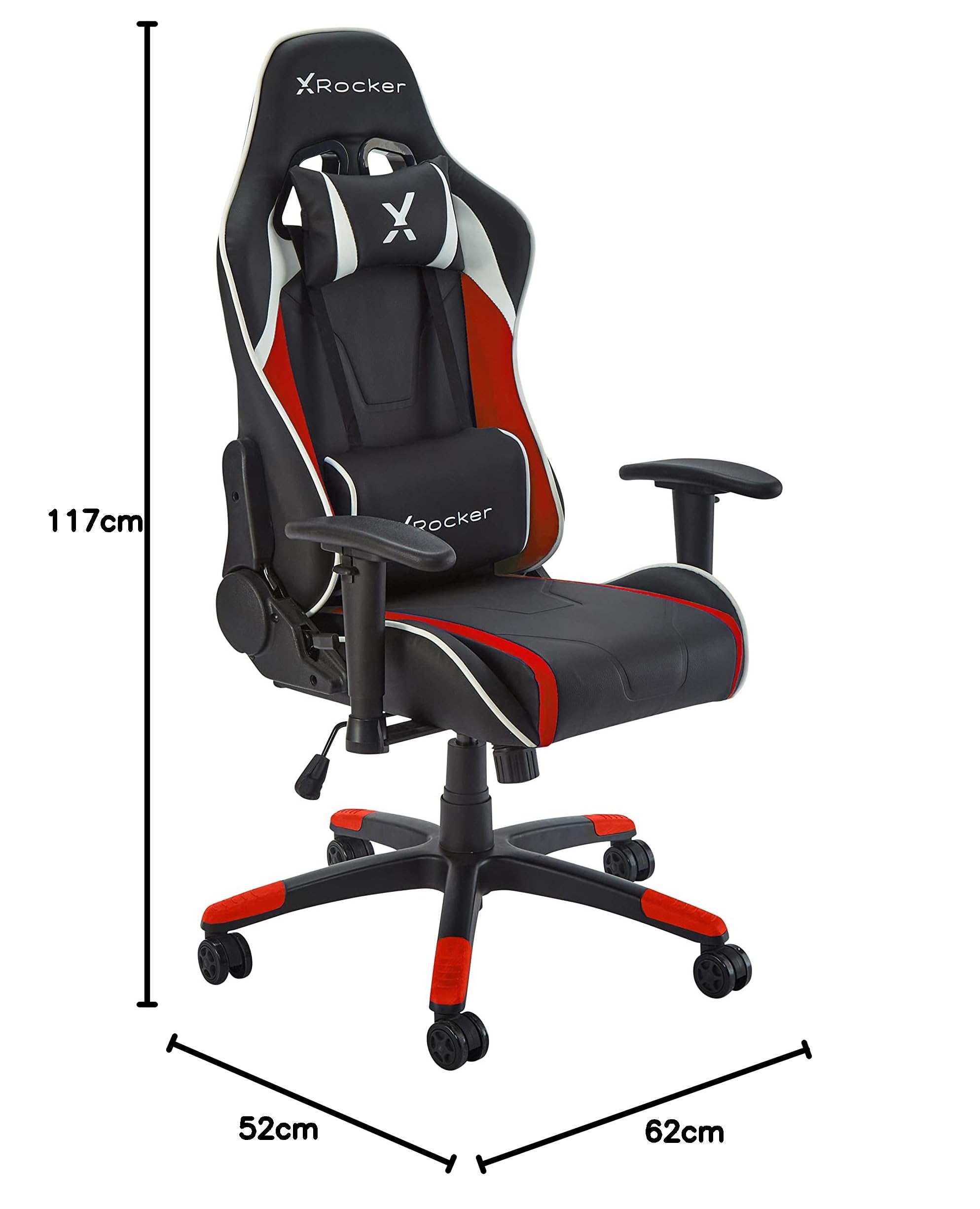 X-Rocker Agility Gaming Stuhl, Racing Computerstuhl für Kinder und Jugendliche, Drehbarer Bürostuhl, ergonomischer PC-Stuhl, Kopfstütze und Lordosenstützkissen, höhenverstellbar – Rot/Schwarz