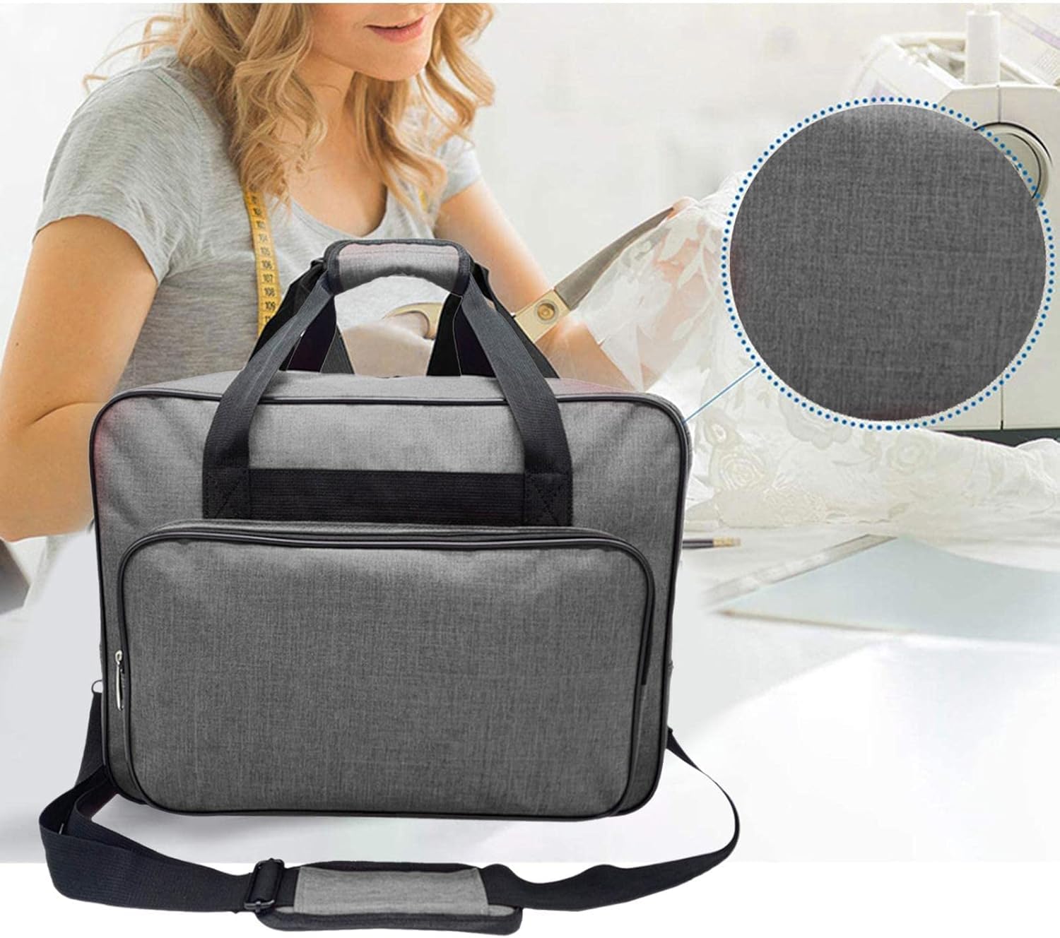 Borsa per macchina da cucire, borsa tote con tasche e manici, custodia universale per macchina da cucire, grigio-Ivan