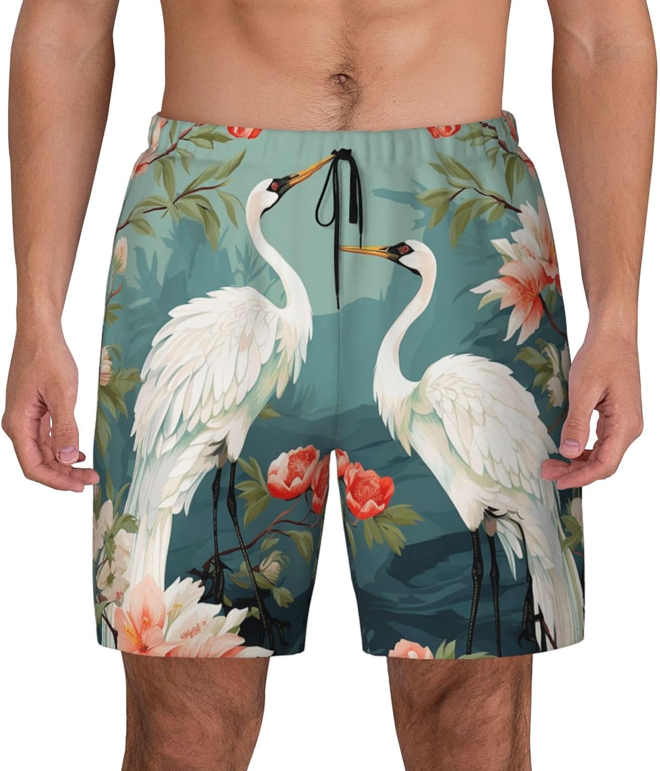 Men's Swim Trunks 2 in 1 Quick Dry Bathing Suits Red Heads Cranes Beach Board Shorts Swimwear