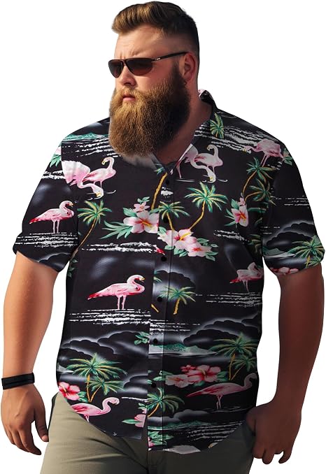 Weecreeture Big & Tall Men's Hawaiian Shirt - Tropical Palm Print, Short Sleeve Button-Down, Relaxed Fit, Green 5XL