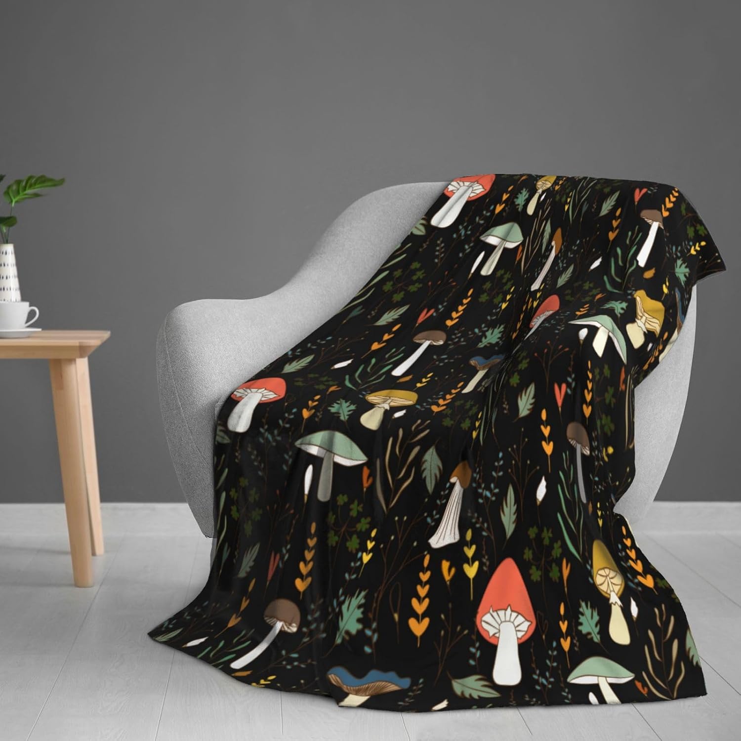 Stylish Mushroom Leaves Blanket, Soft Blankets Flannel Bed Throw Cozy Lightweight Plush Gifts for Women Men Boys Girls Kids Sofa Couch Bedroom Living Rooms Warm All Season, Home Decor, 60"x50"