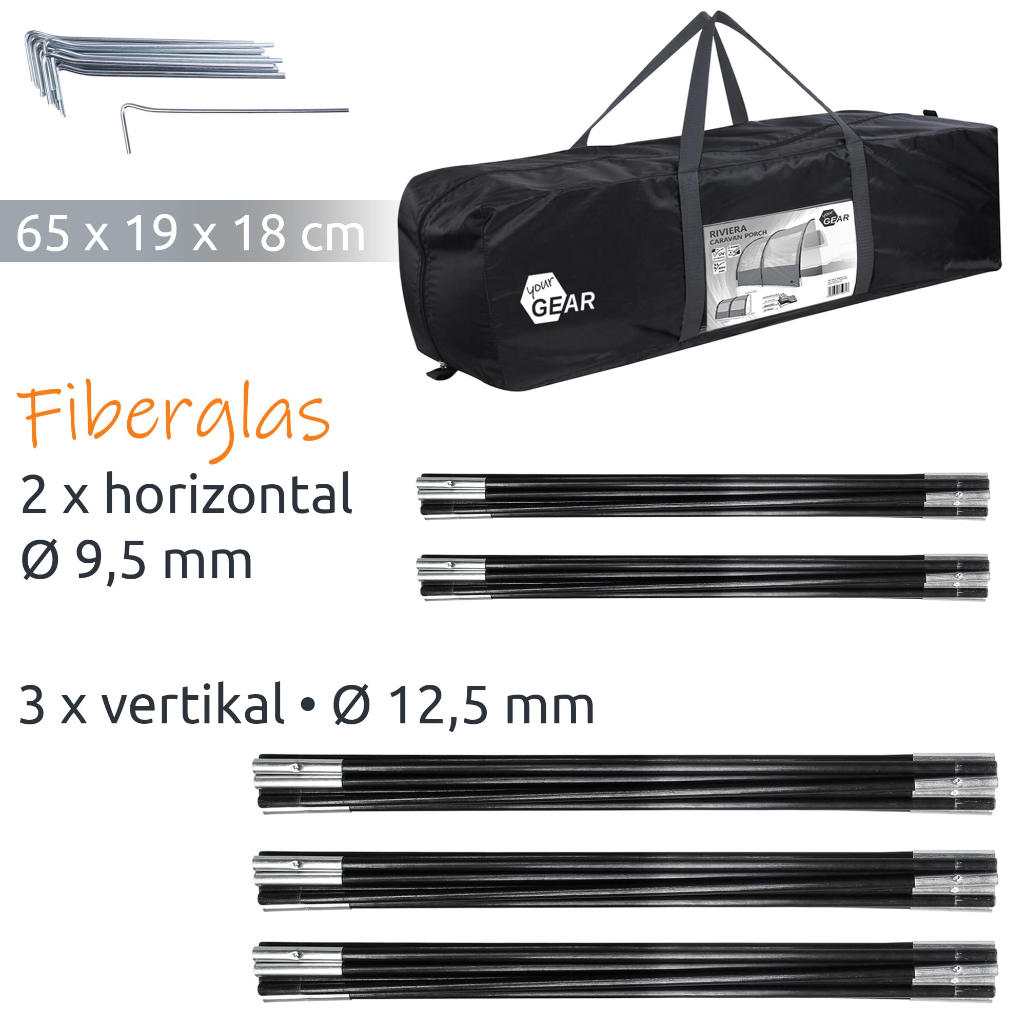 your GEAR Riviera - Vorzelt Vordach für Wohnwagen & Wohnmobil in 4 Größen mit 2m 2,5m 3m 3,5m Breite und 260 cm Tiefe. Sonnendach mit UV 50+, Panoramafenstern, 3000mm Wassersäule (3,5m Grau)