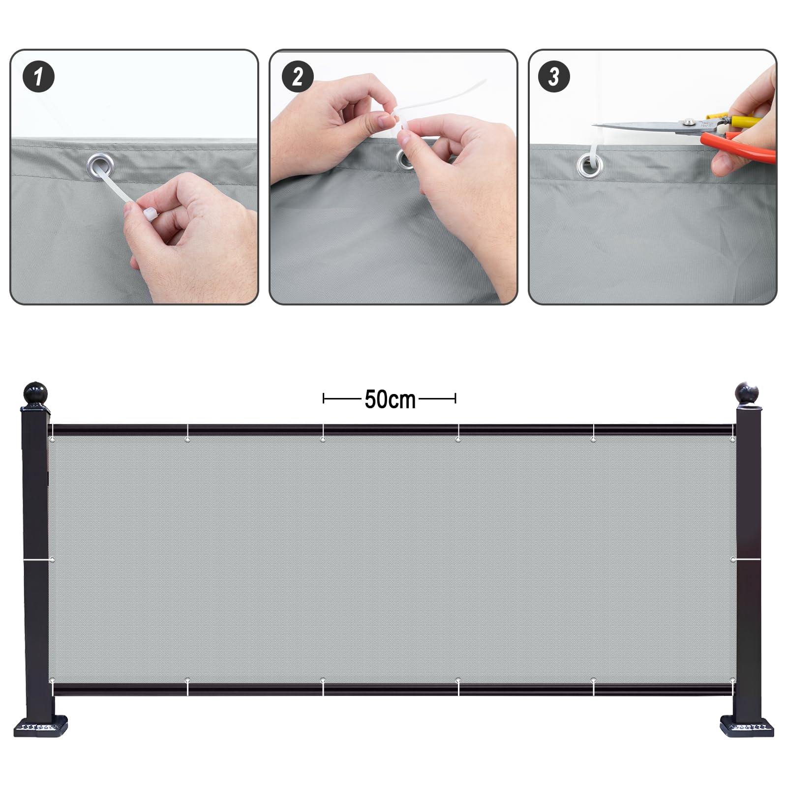 SUNNY GUARD Balcony Privacy Screen 90x600cm Fence Screen for Balcony and Patio Cover,UV protection waterproof and windproof,with Cable Ties,Grey - Image 4