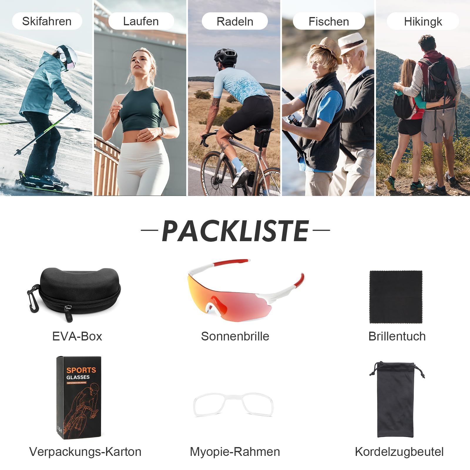 Fahrradbrille Selbsttönend für Damen Herren, Photochrome Radsportbrille Sportbrille mit UV400 Schutz TR90 Ultraleichter Rahmenlose Sonnenbrille