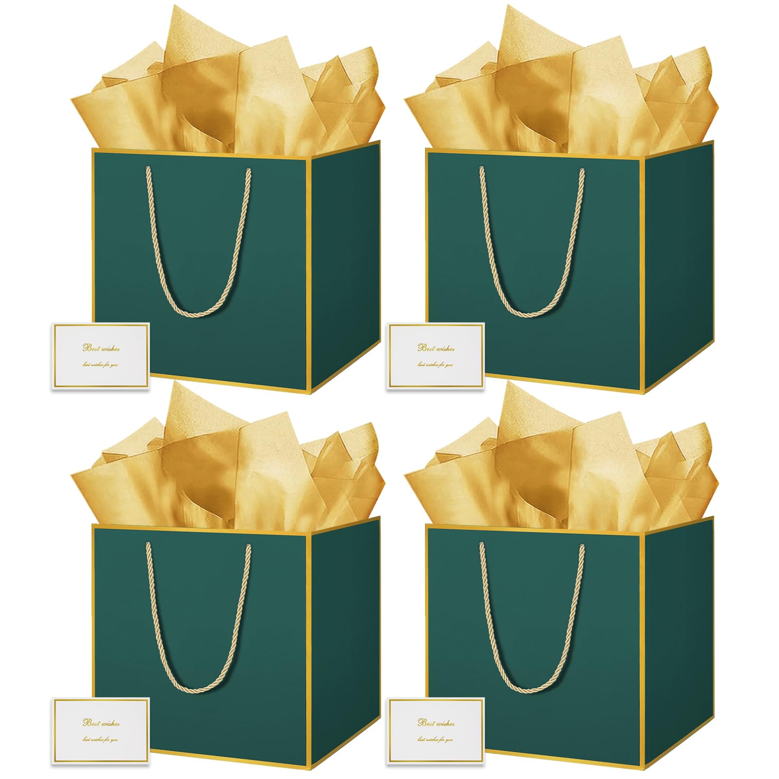 THXIY 11.8'' Square Gift Bag, 4PCS 30cm Extra Large Gift Bag Bags with Gold Edges, Presents Big Paper Bag, Wedding Birthday Party Present Bridesmaid Gift Gifts Bag with Tissue Paper Cards for Women F