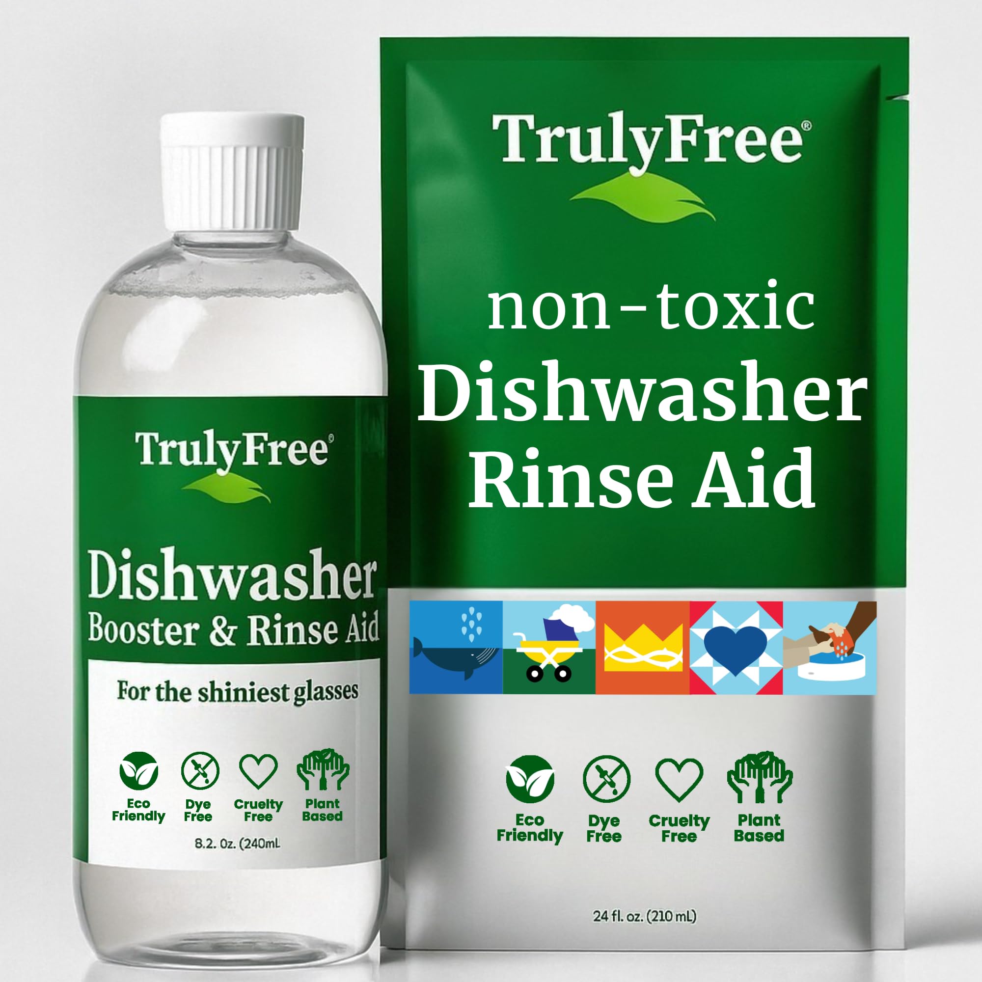 Truly Free Natural Dishwasher Booster Rinse Aid - Non-Toxic Dishwashing Aid Formula Removes Residue Tough Dish Stains Water