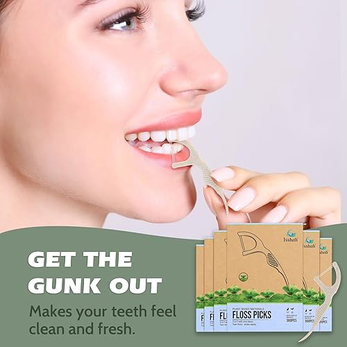 Miniatura 6 de Palillos de hilo dental natural (300 unidades)  A base de plantas, aprobados por PETA, veganos, ecológicos, hilo dental sostenible, hilo dental