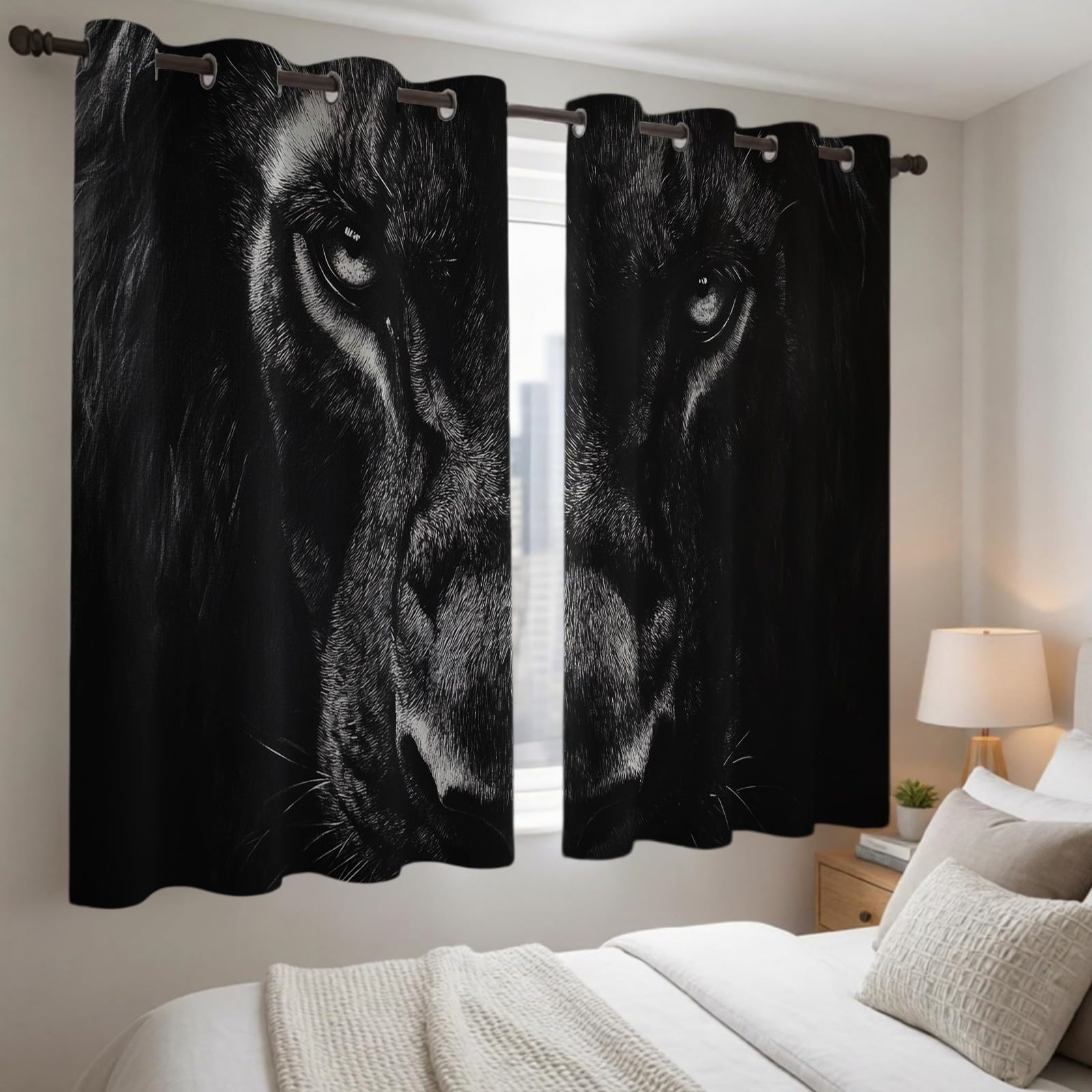 Tende Oscuranti per Interni testa di leone Set di 2 Pannelli 117L x 137A cm, Tende Termiche Isolanti con Occhielli per Camera da Letto e Salotto
