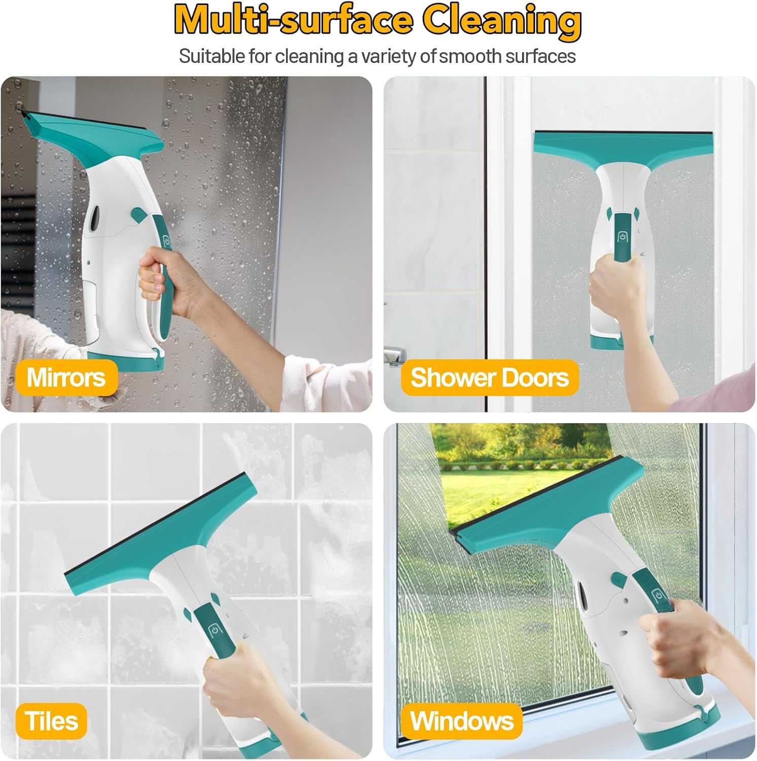 Eave Window Vac Cleaner Kit, Upgraded Cordless Window Vacuum with 17cm & 28cm Suction Nozzles, Electric Window Cleaner with 40min Battery Life and 270ml Water Tank, Suitable for Windows, Mirrors