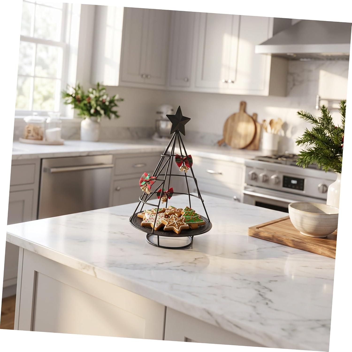 Iron Christmas Tree Tray Holiday Tabletop Display Stand Black