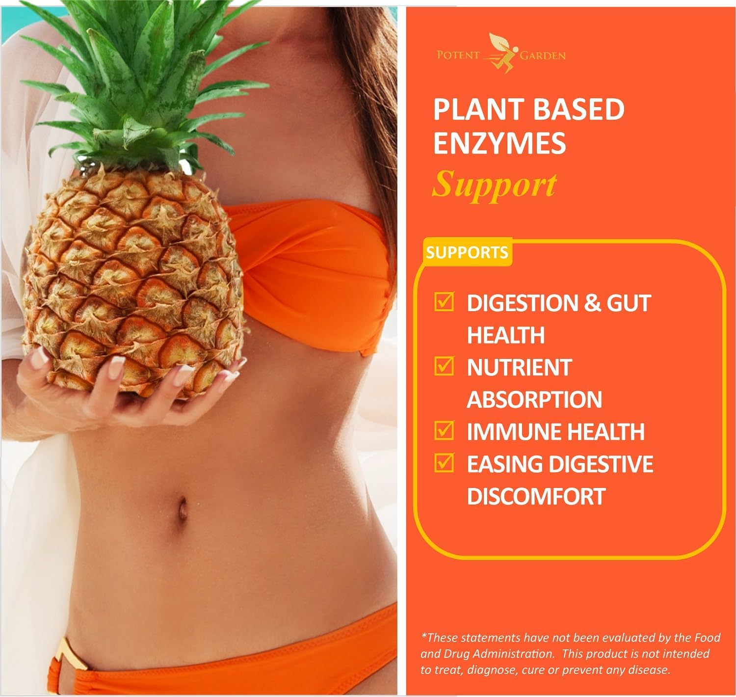 Potent Garden Digestive Enzymes -18 Plant Based Enzymes with amylase lipase bromelain Protease lactase & Other Enzymes - One Pre Meal Pill Supports Healthy Digestion & Nutrient Absorption 60 Caps