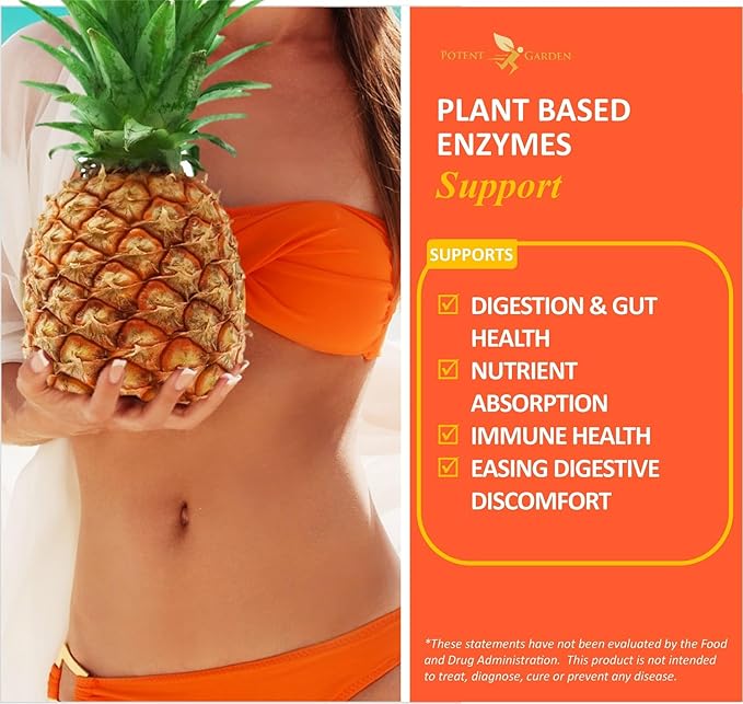 Potent Garden Digestive Enzymes -18 Plant Based Enzymes with amylase lipase bromelain Protease lactase & Other Enzymes - One Pre Meal Pill Supports Healthy Digestion & Nutrient Absorption 60 Caps