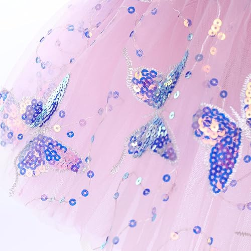 Miniatura 4 de Leotardos de ballet para niñas, 4 colores, mariposa, lentejuelas brillantes, vestido tutú de baile, manga abombada, ojo de cerradura en la espalda