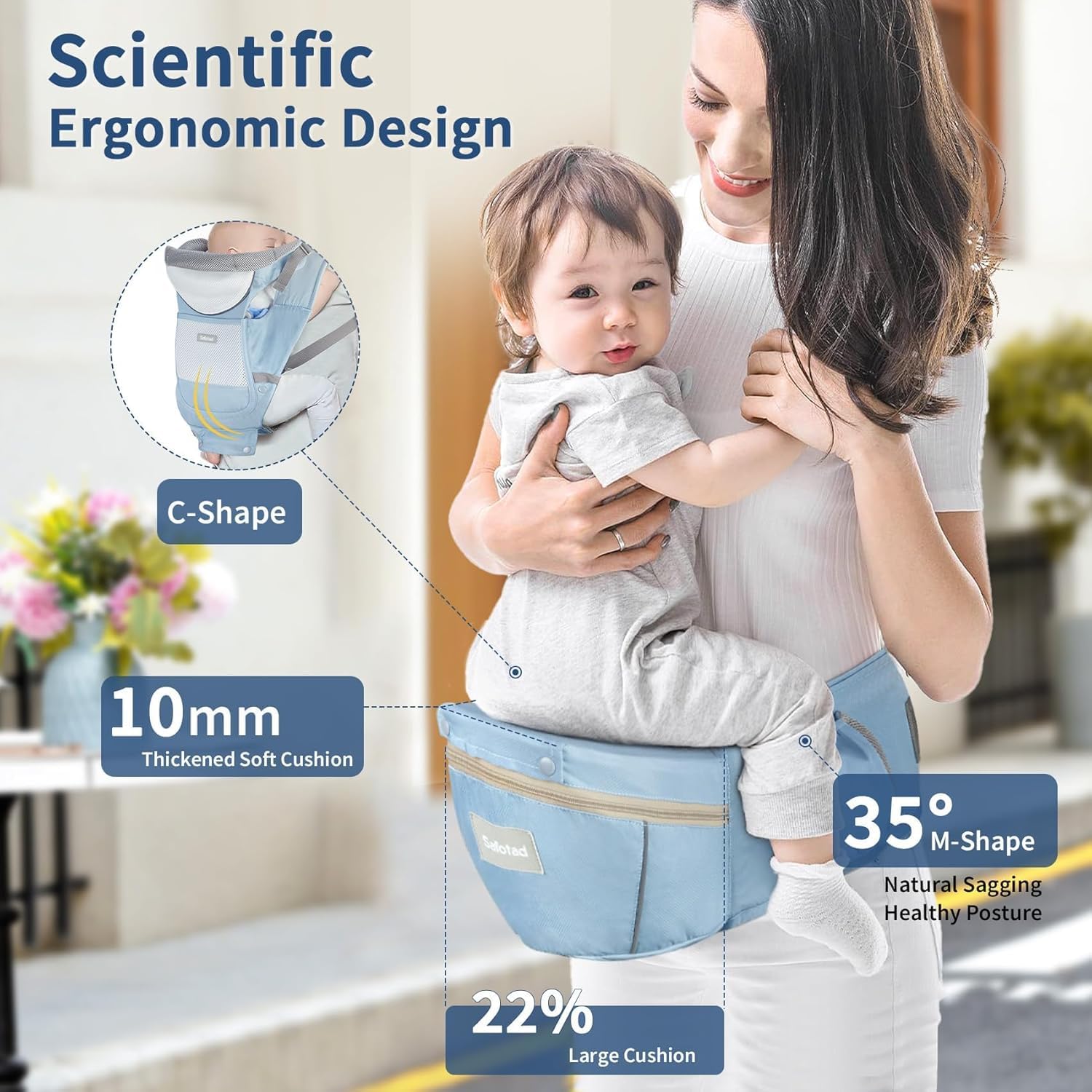 Suptikes Hip Seat Baby Carrier with 6 Carry Positions, Baby Carrier with Hip seat for 6 to 24 Months Baby, Adjustable New-Born to Toddler Carrier, Max Weight Up to 15 Kgs (Blue) 2