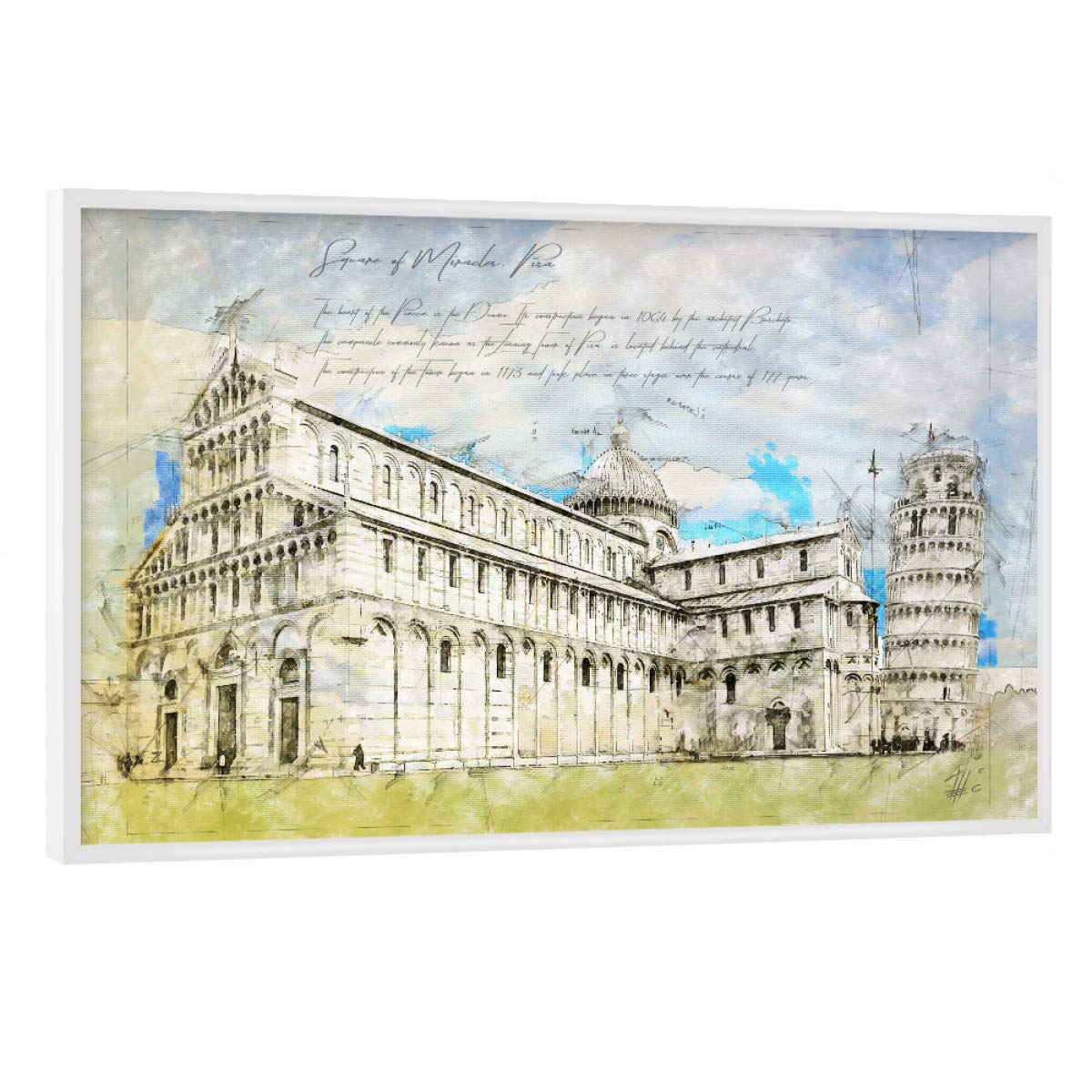 artboxONE Poster mit weißem Rahmen 75x50 cm Städte Piazza dei Miracoli, pisa - Bild Architecture Sketch