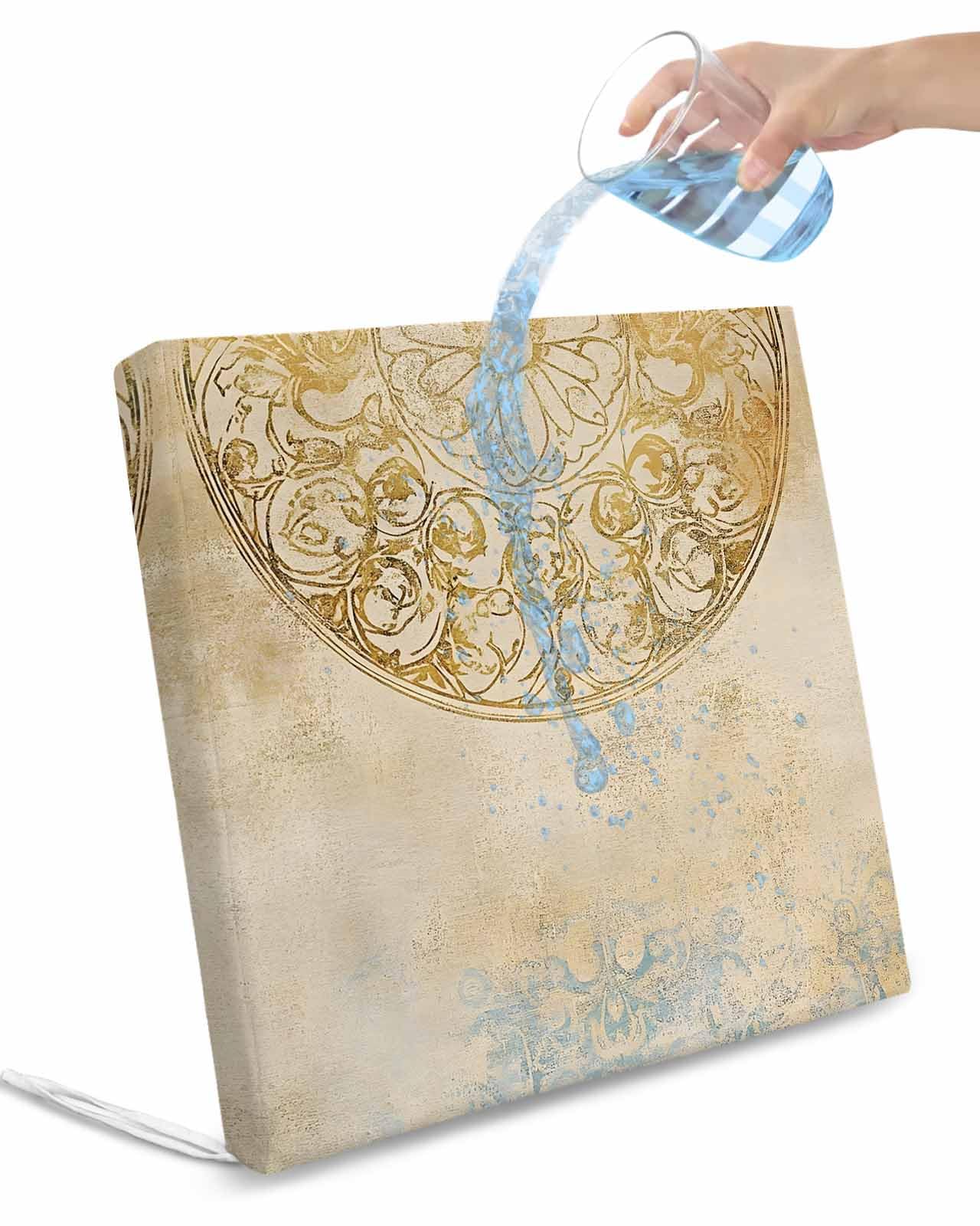 2 Pack Golden Floral Waterproof Cushion Covers with Ties, Outdoor Patio Chaise Lounge Chair Seat Cushion Slip Covers Replacement(Only Cover) Vintage Smear Abstract Art 22