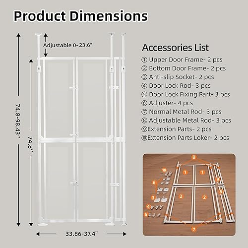 Miniatura 6 de Puerta para gatos extra alta para puertas, 74.80-98.43 pulgadas de alto, puerta transparente para perros acrílica de 33.86-37.4 pulgadas de ancho,