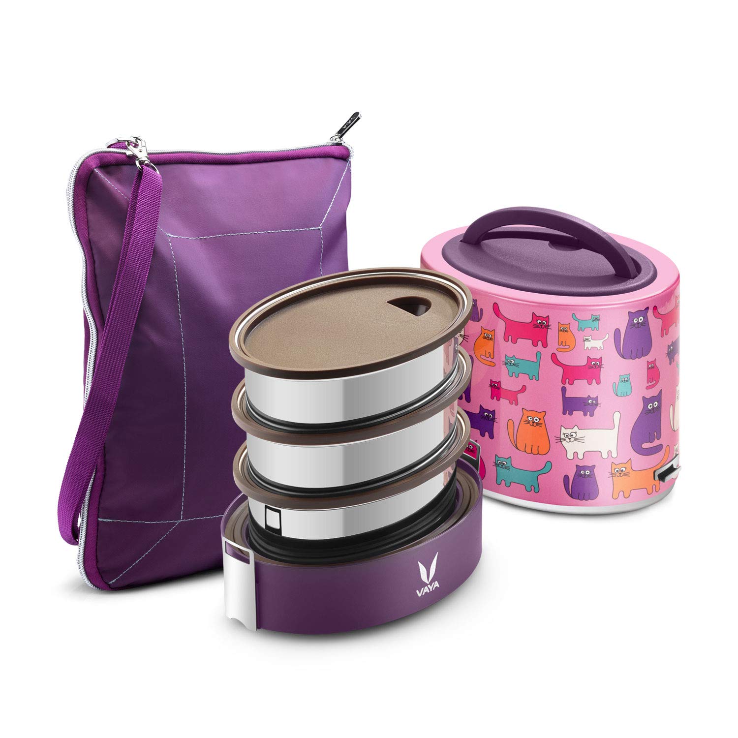 Buy Vaya Tyffyn Polished Stainless Steel Lunch Box with Bagmat, 1000 ml