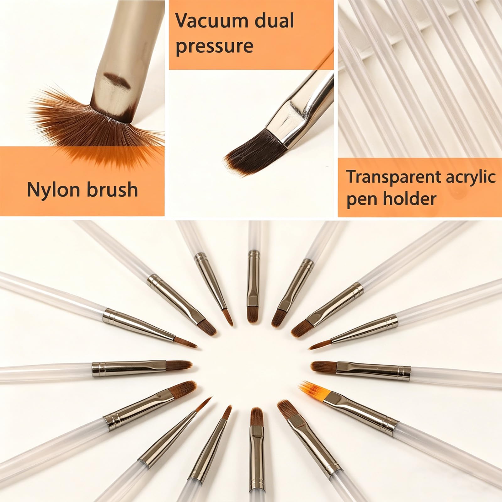Set da 9 Pennelli per Unghie Grigio Ghiaccio, Pennelli Professionali per French Nails e Smalto UV Gel, pennelli per unghie gel Include Pennello per Intaglio Cristallo e Sfumato, per Manicure