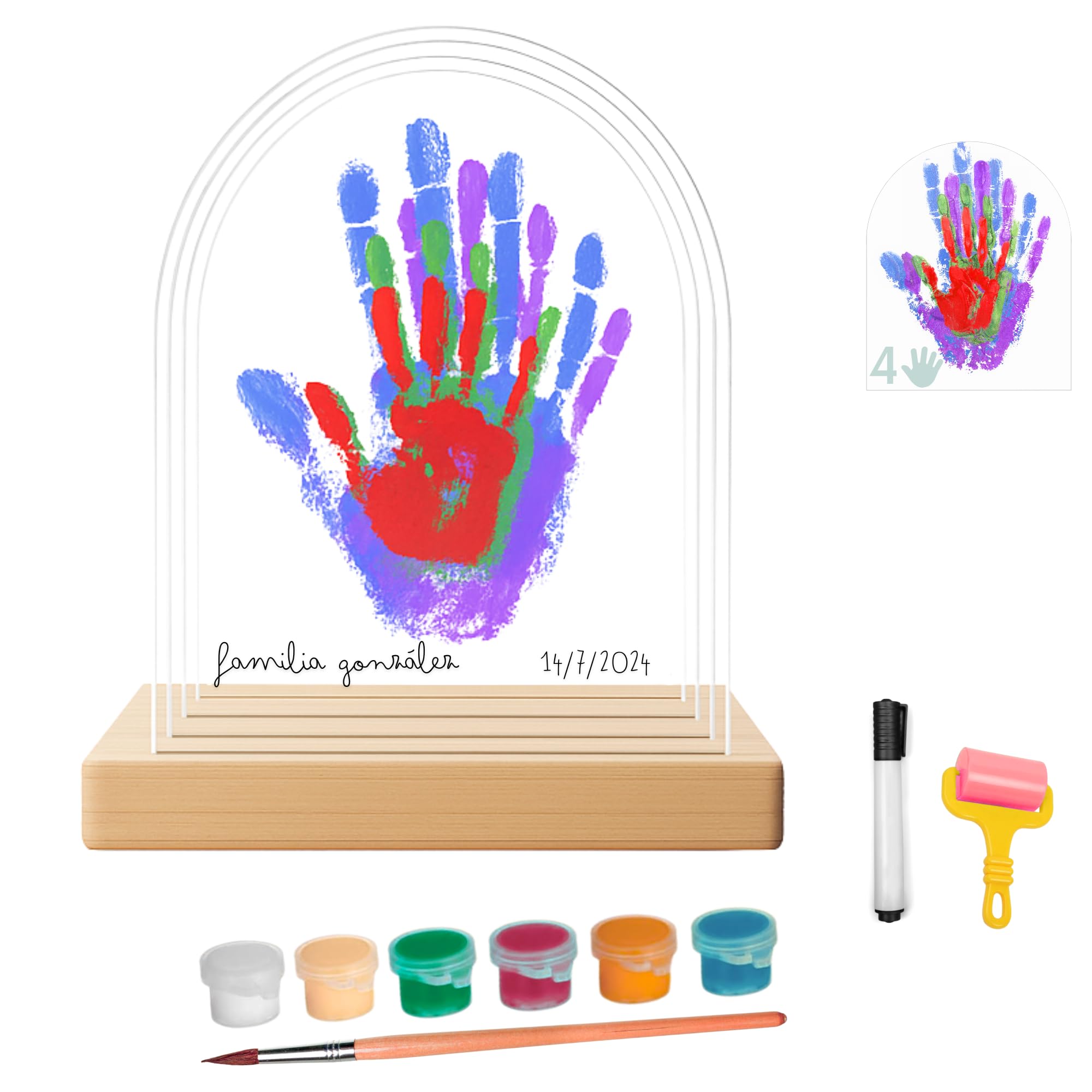HuBorns – Kit huellas familia con pinturas, marco huellas bebé recién nacido, regalo familiar original, recuerdo padres e hijos y decoración hogar — view 8