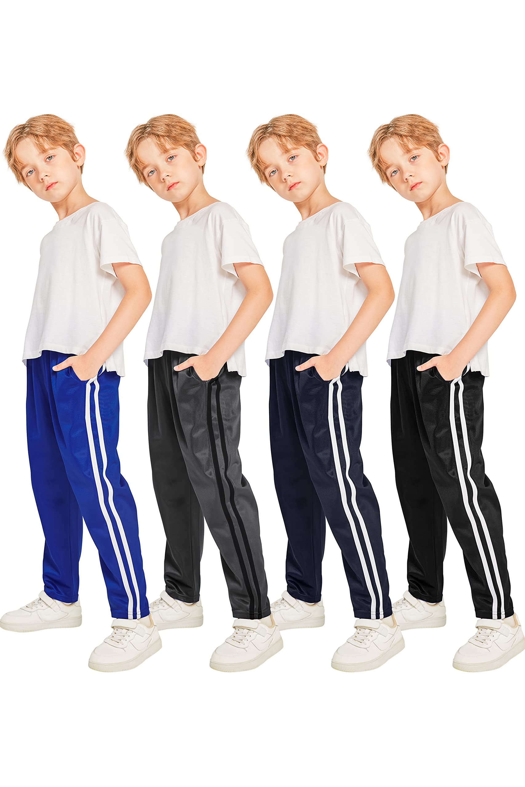 Resinta4 Pack Boys' Athletic Sweatpants Boys' Active Sweatpants with Pockets Soft Bottom Fleece Boys Jogger Pants