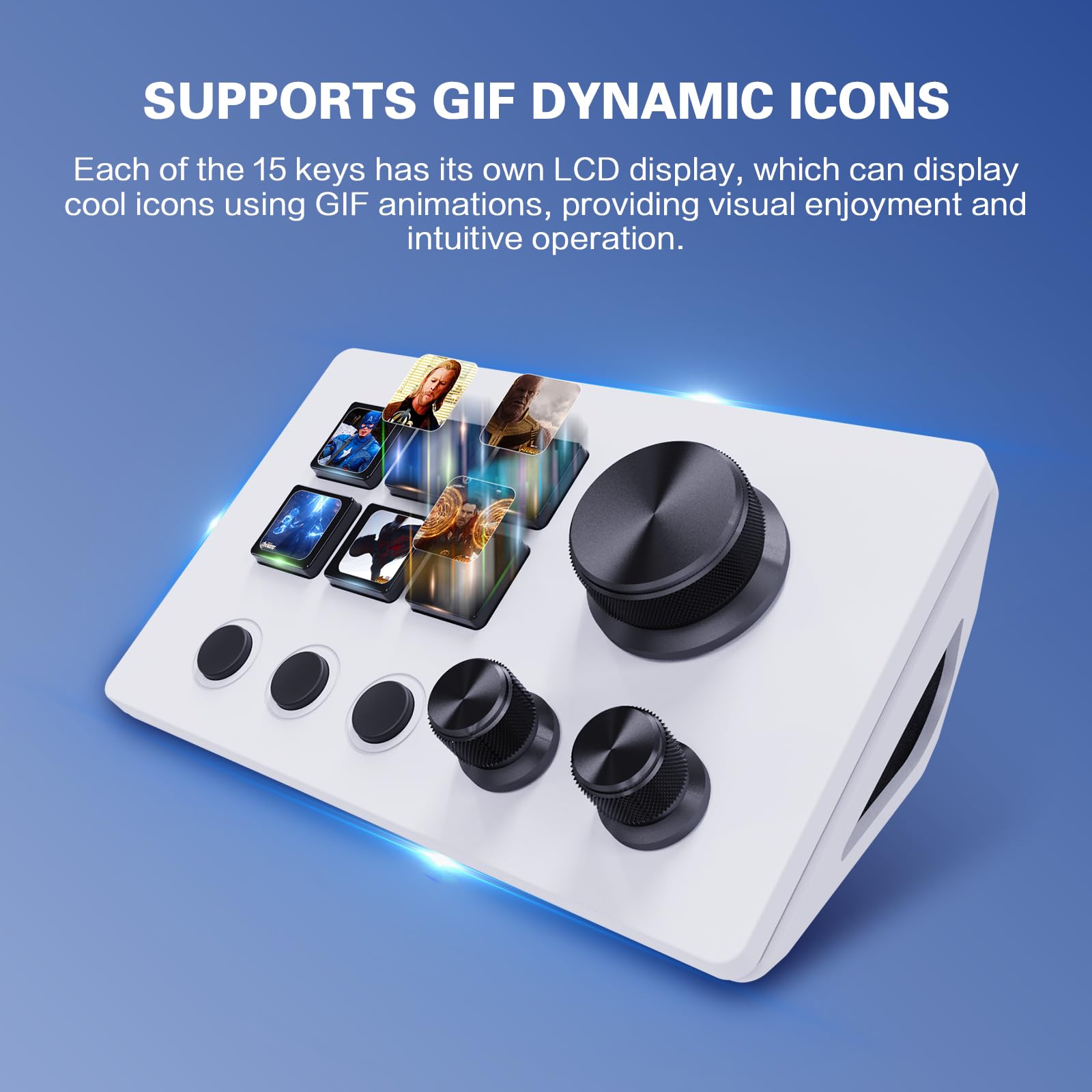 Basicolor Streaming-Makro-Tastatur, Stream-Controller-Deck-Gaming-Tastatur, mit anpassbaren 6 LCD-Tastenkombinationen, 3 Tasten und 3 Knöpfen, Trigger-Aktionen in OBS/Twitch/YouTube, Mac und PC (weiß)