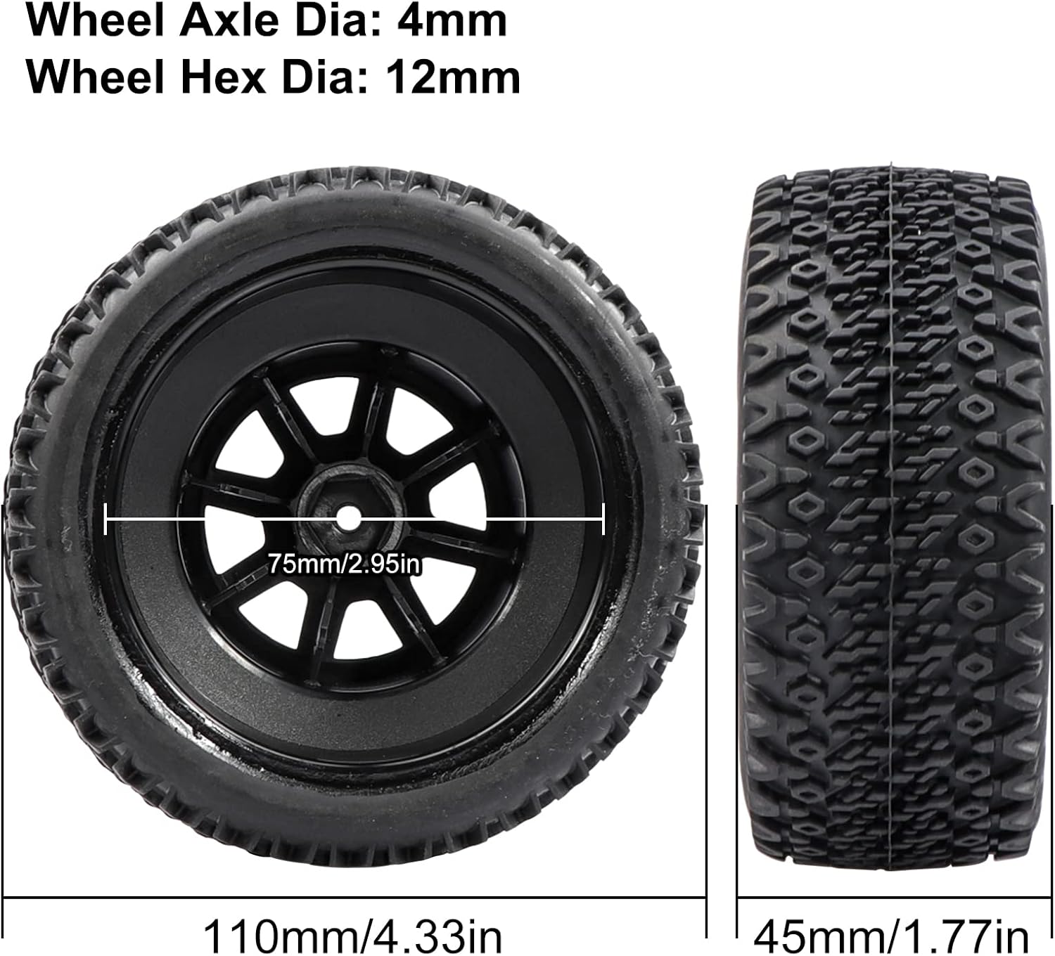 1/10 RC Short Course Truck Wheels and Tires Combo (Pre-Glued, Hex 12mm) for 1/10 Traxxas Slash 2WD/4WD Losi Tenacity Redcat Blackout SC Exceed RC Buggy Car, 4-Pack (Y-Shape)