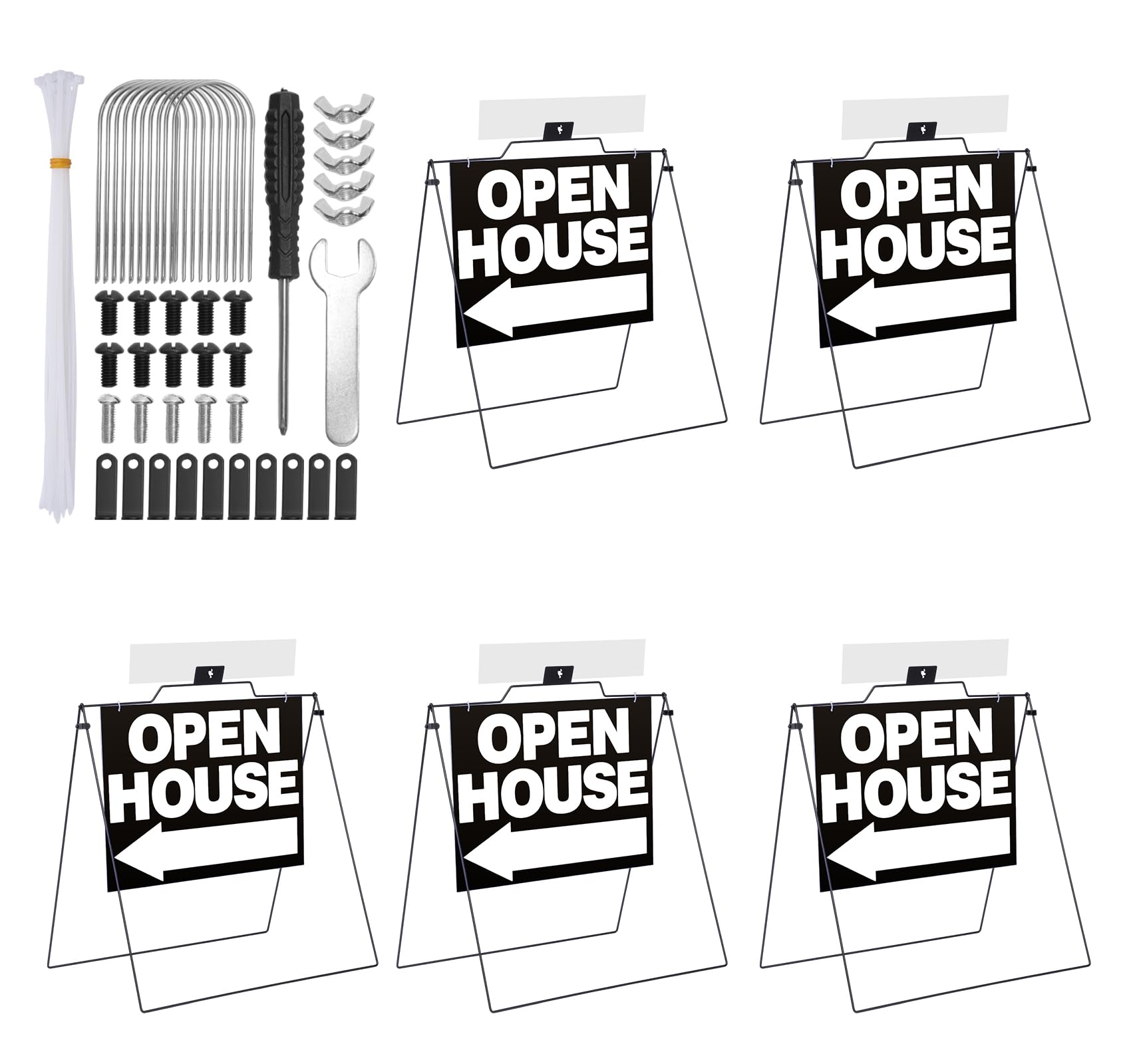 Photo 1 of petour 5 Pack 32'' x 28'' Open House Sign A Frame Stand, Large Open House Signs Open House Signs for Real Estate Open House Frames for Home Garden Yard (Black)