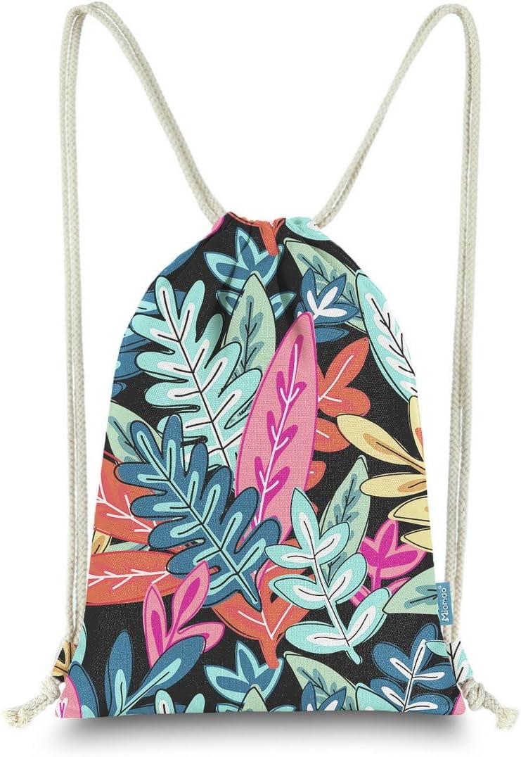 Miomao Drawstring Backpack Bag Gym Sackpack Graffiti Leaves Style String Bag Sinch Sack Sport Cinch Pack, Black