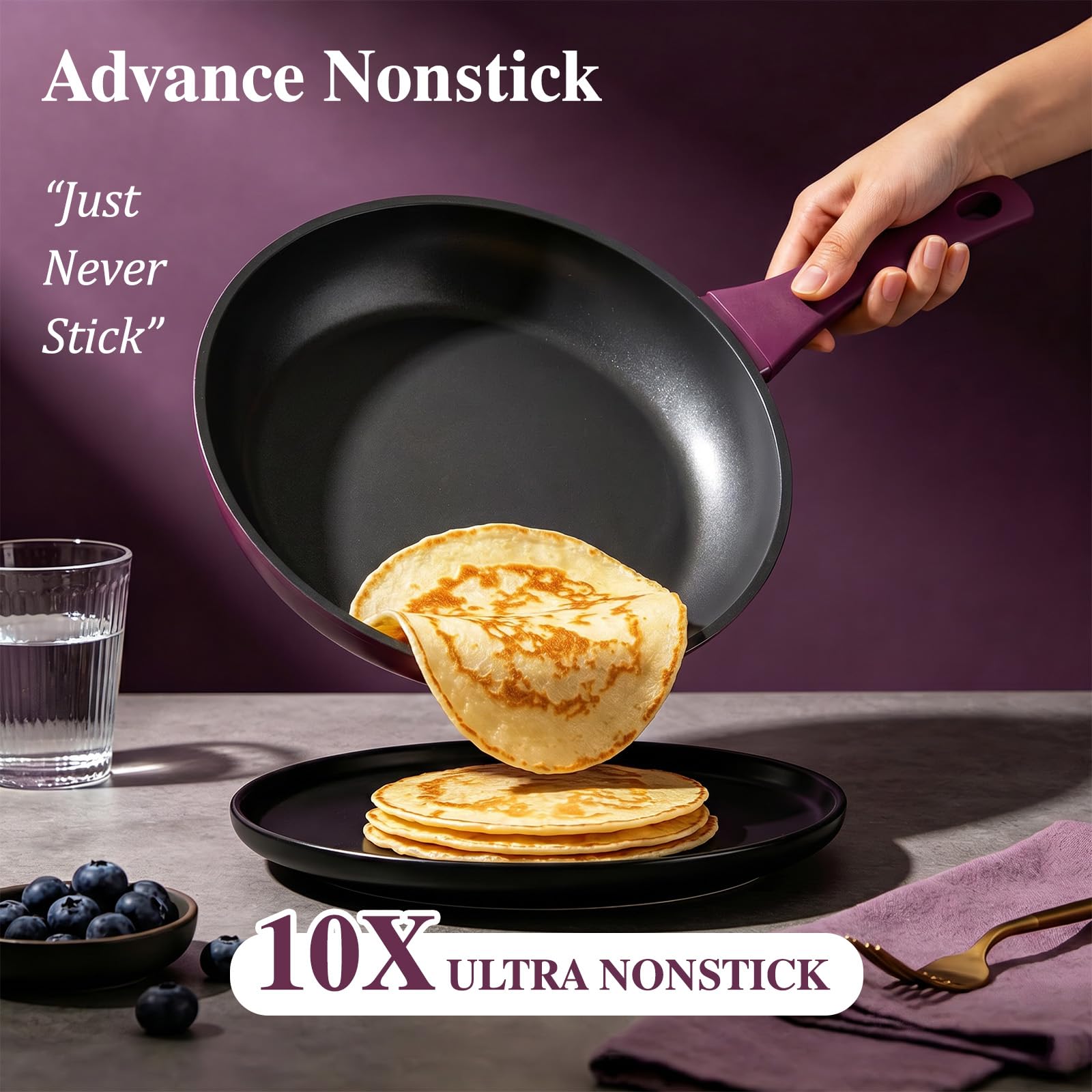 Pots and Pans Set Nonstick, Umite Chef 31-Piece Induction Cookware & Bakeware Set with Frying Pans, Saucepans, Casserole, Steamer, Baking Set & Utensils, PFAS-Free Kitchen Starter Set (Purple) view 2
