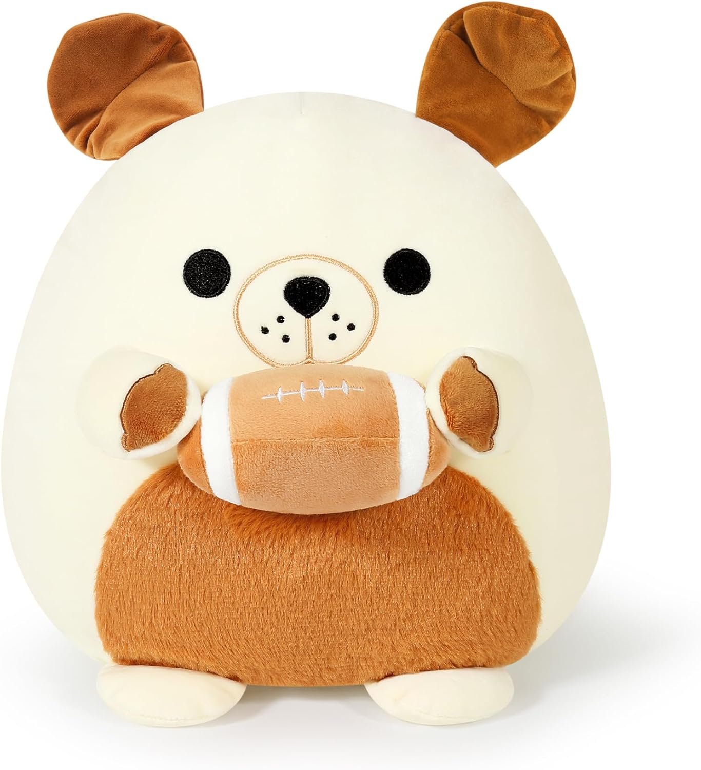 Onsoyours Original Bulldog Plush with Football, Cute 12 inch Sport Dog Brown-White Stuffed Animal, Ultra Soft Collectible Hugging Gift Puppy Plush Toy