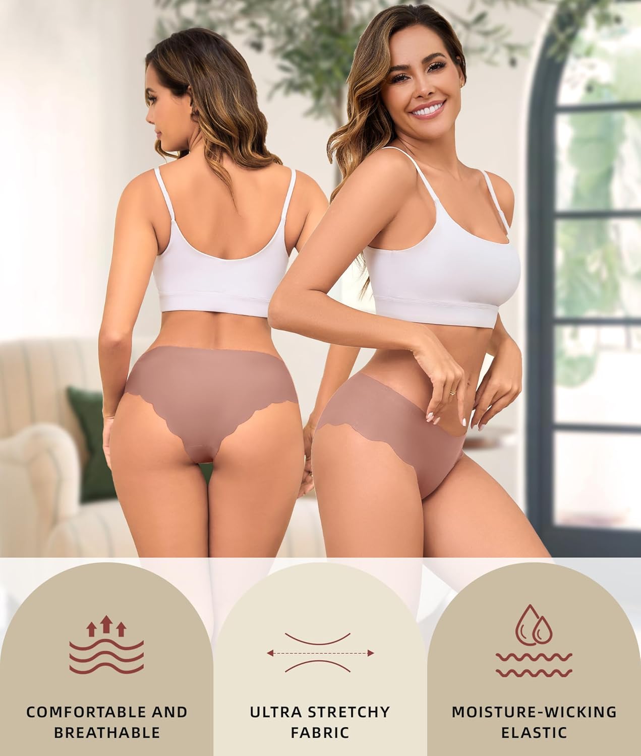 Sexy Seamless Underwear Wave Edge No Show Bikini Panties V-waist Ice Silk Hipster Lady Cheeky Invisibles Briefs 6 Pack - Image 3