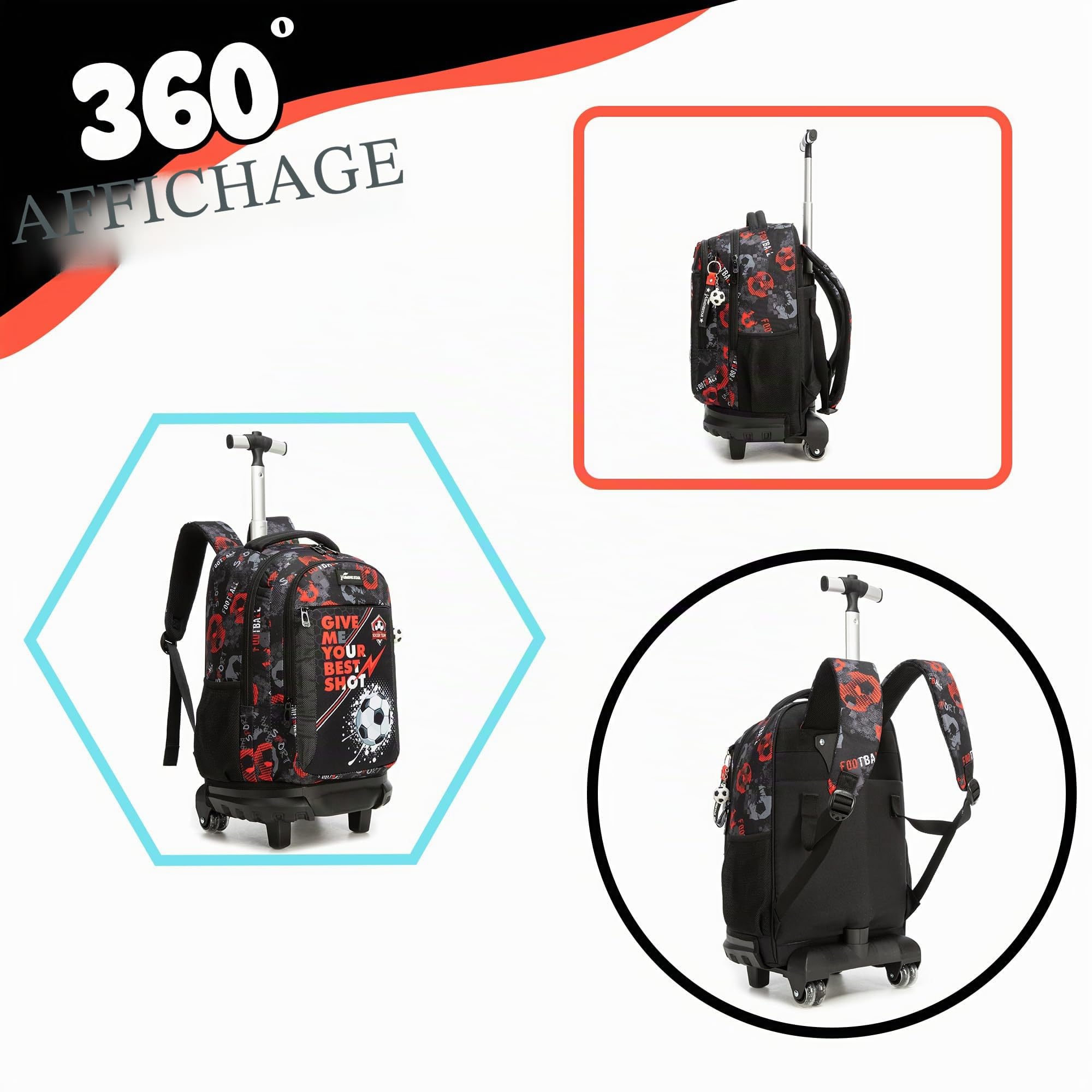 HTgroce Sac à Dos à Roulettes Garçon Primaire – Set 3 Pièces avec Sac à Déjeuner & Trousse – Cartable Trolley Rentree Scolaire CP CE1 CE2 CM1