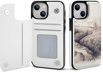 Wallet Case for iPhone 14 - Gray Hills Birds Drawing Print PU Leather Flip Shockproof Wallet Phone Cases Cover with Card Slots, Kickstand, Magnetic Clasp Closed