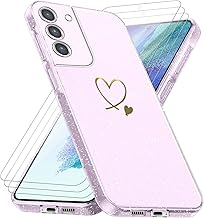 Case Compatible with Samsung Galaxy S21 FE 5G (Not for S21), with 3 Pieces Tempered Glass Screen Protector, Anti-drop and Anti-Fingerprint Case, Soft and Glitter Case – Transparent