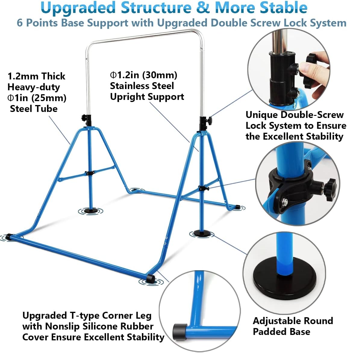 Gymnastics Bar for Kids with Swing Seat Set, 9 Adjustable Heights Folding Gymnastic Junior Training Kip Bar Children Monkey Horizontal Bars - Max Load 170LBS(Blue) : Sports & Outdoors