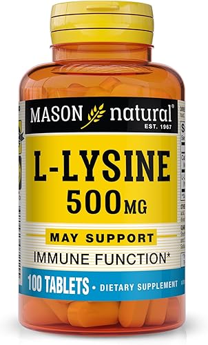 MASON NATURAL L-lisina 500 mg con calcio - Función inmune mejorada, absorción mejorada de nutrientes, aminoácido esencial, 100 tabletas